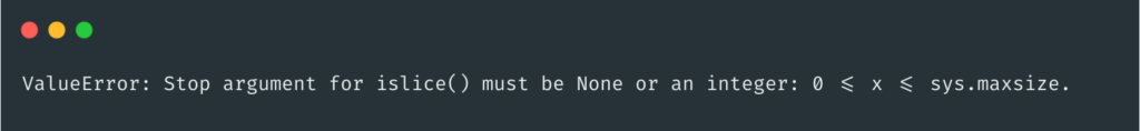 Value error islice method