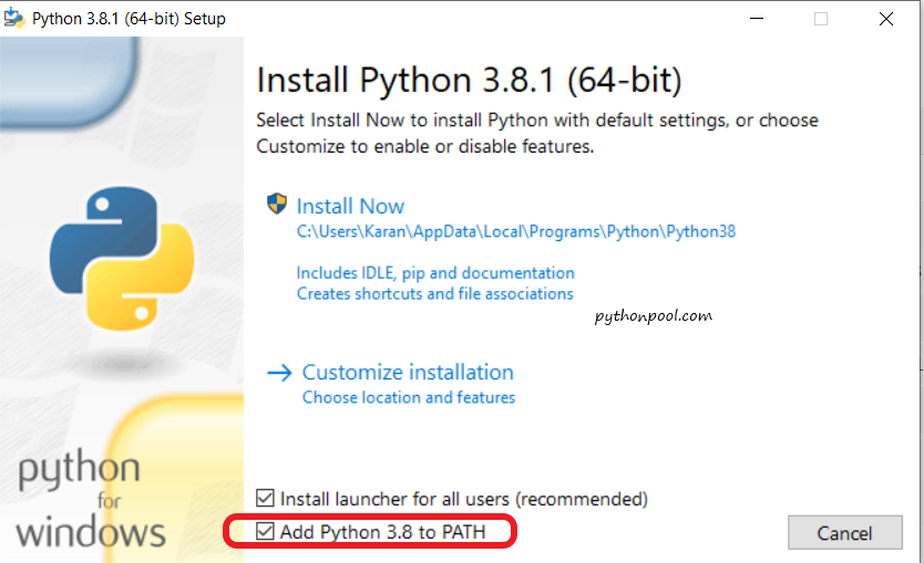 Installing Python 3.8 Python is Not Recognized as an Internal or External Command.