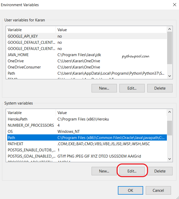 Edit Environment Variable - Python Pool