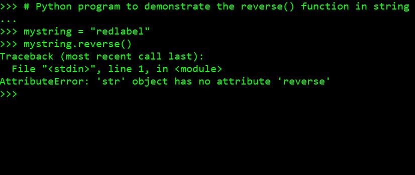 Python program to demonstrate the reverse() function in string