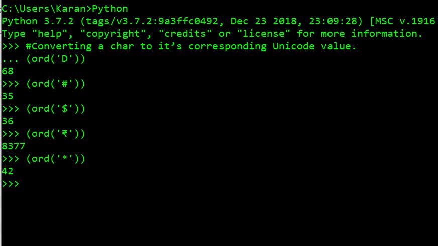 Python ord() Function Example