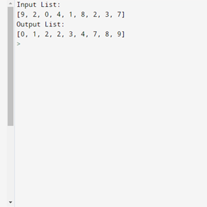 This is the output that will be received by running the provided strand sort in python