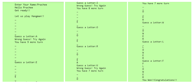 Output of the Game