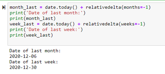 Going backward Using relativedelta