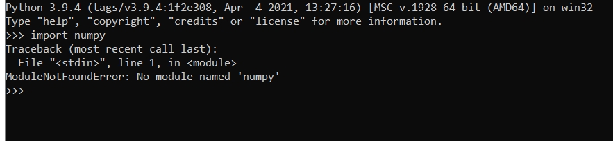 No Module Numpy Error