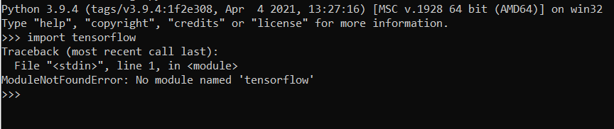 No Module Named Tensorflow Error