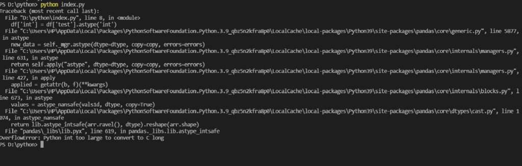 OverflowError: Python int too large to convert to C long in Pandas