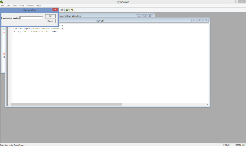 pythonwin executing script