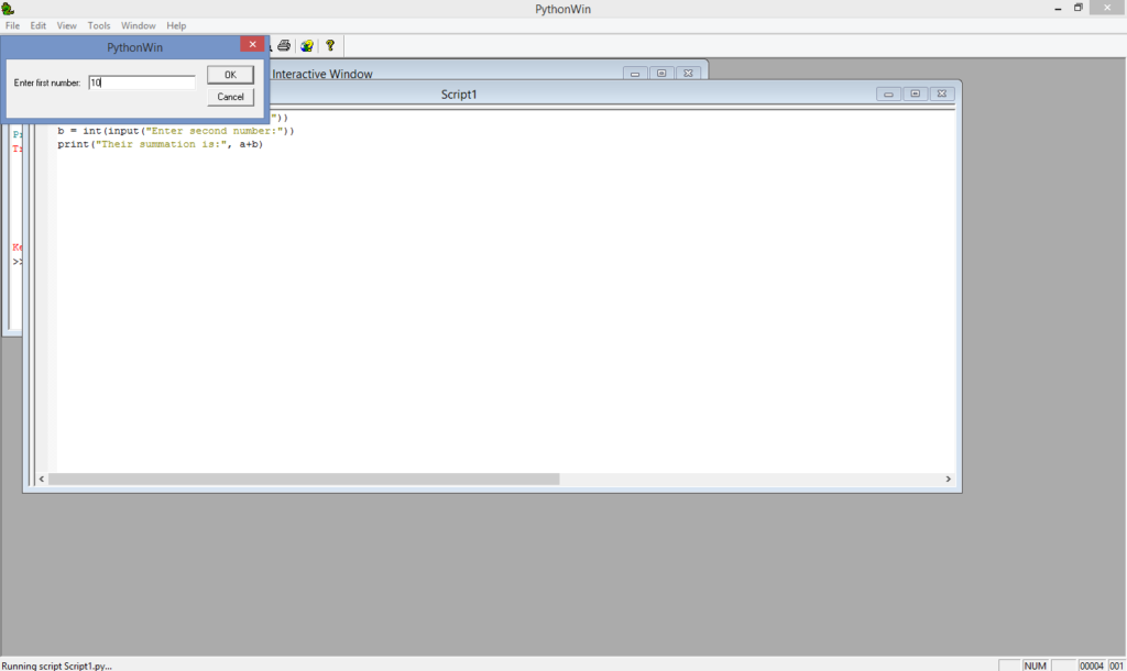 pythonwin running script