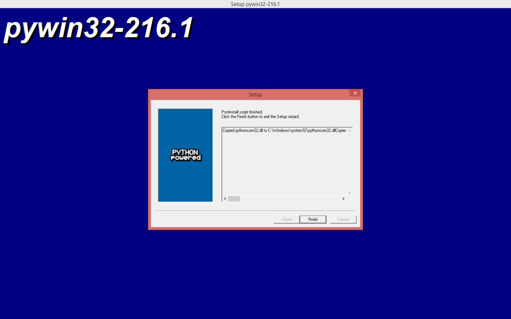 Finishing the installation of pythonwin