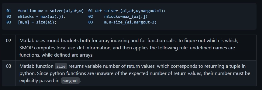 convert matlab to python using SMOP