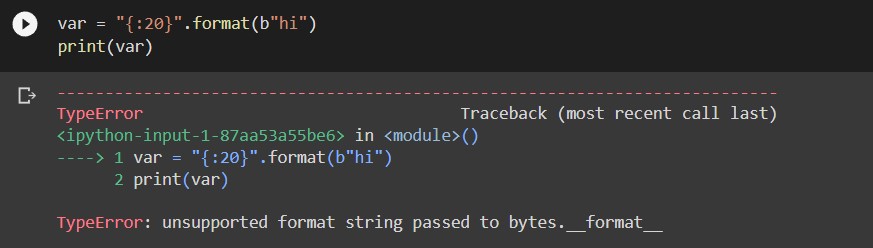 What is Typeerror: non-empty format string passed to object.__format__. 