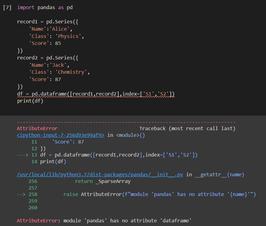 Pandas has no Attribute dataframe