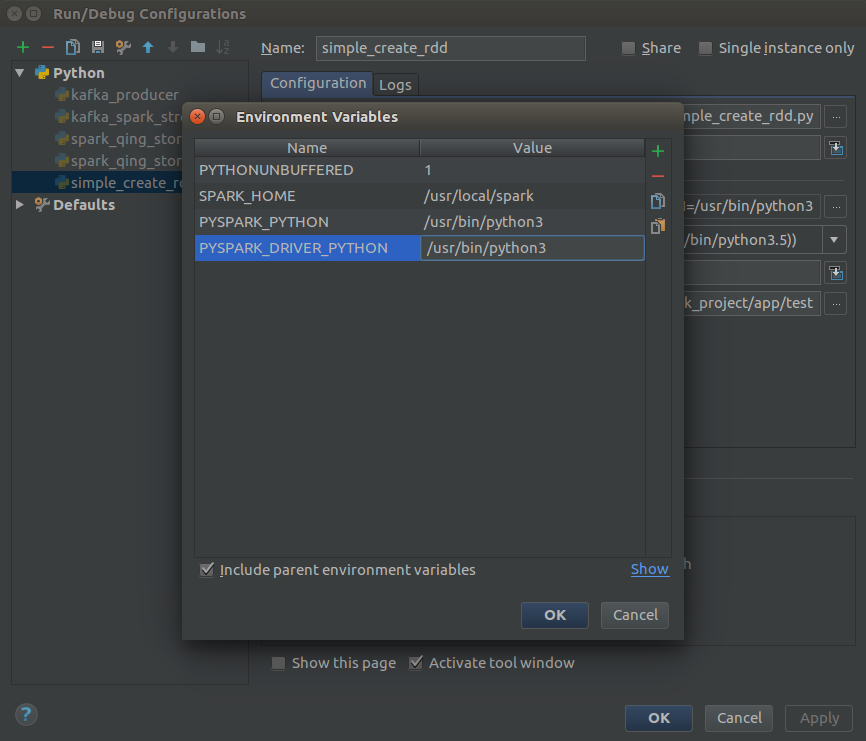 Setting pysprak_driver_python in Pycharm