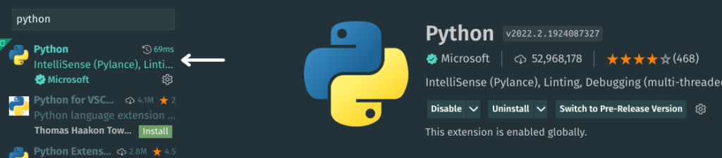 Python extension by Microsoft