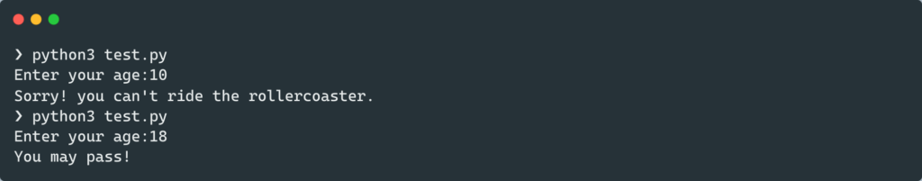 The output of the if-else conditional example