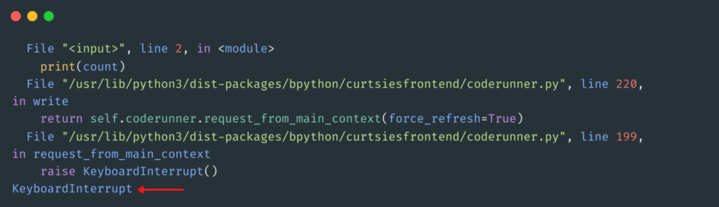 KeyboardInterrupt exception thrown