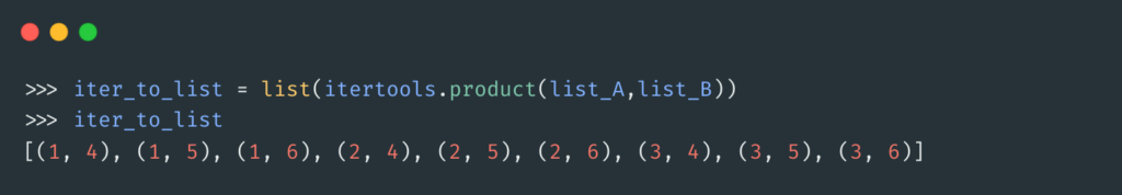 converting itertools.product() returning iterator to list example 1