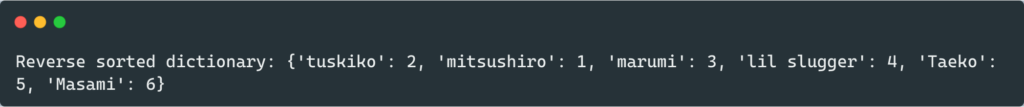 Reverse sorted dictionary