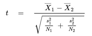 Welch T test Formula