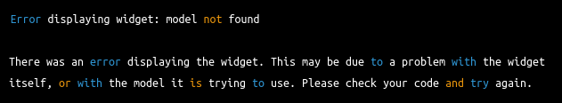 Image showing "Error displaying widget: model not found"