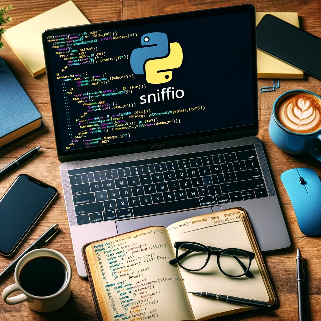 A photo setting of a developer's workspace, highlighting the use of "sniffio" in Python.
