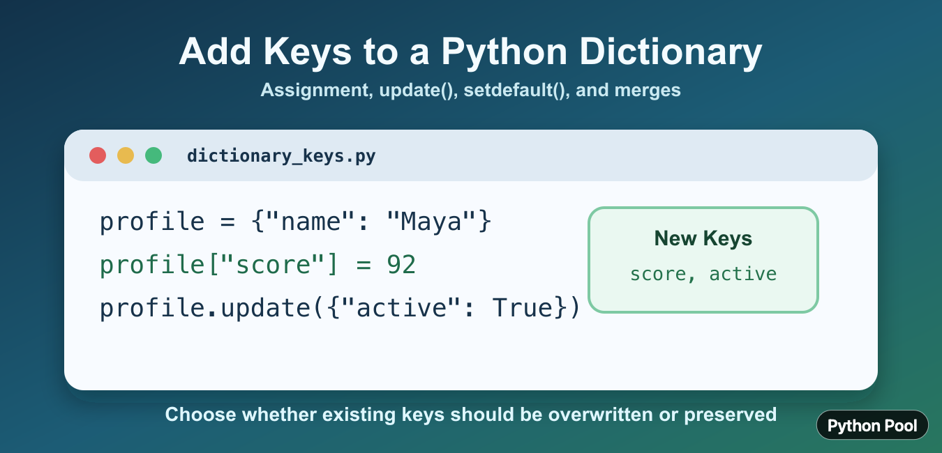 Add Keys to a Python Dictionary: Assignment, update(), and More