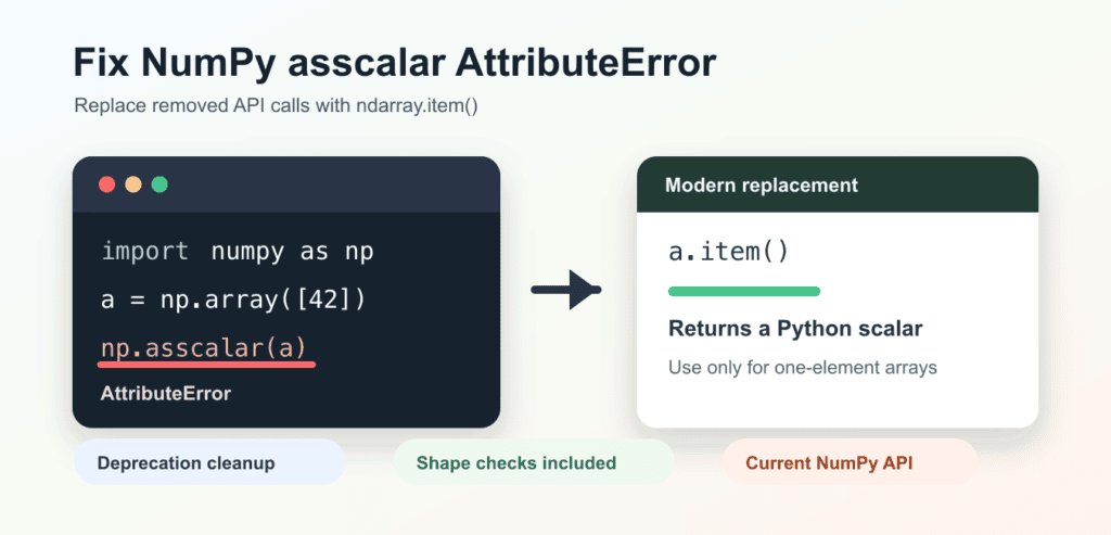 Fix NumPy AttributeError: module 'numpy' has no attribute 'asscalar'