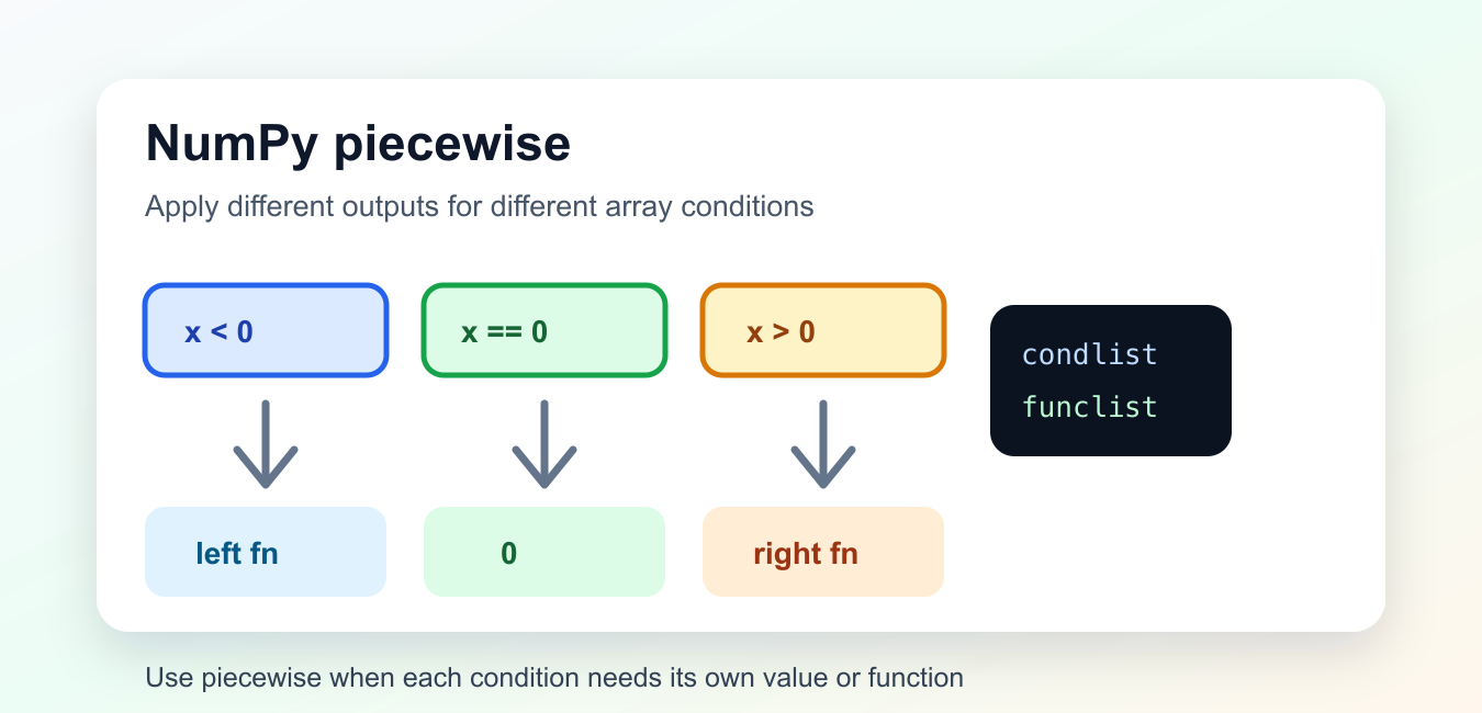NumPy piecewise: Conditional Array Values