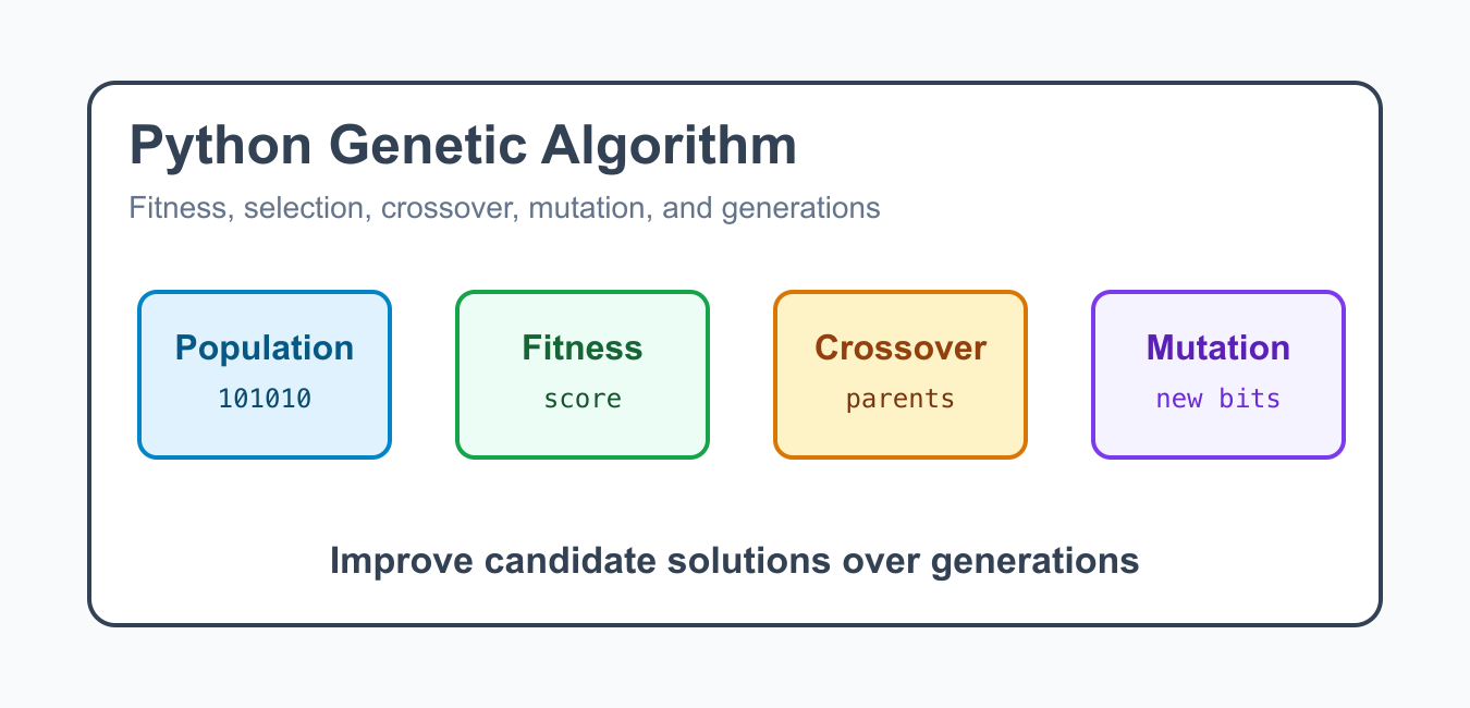 Python genetic algorithm guide with selection crossover and mutation
