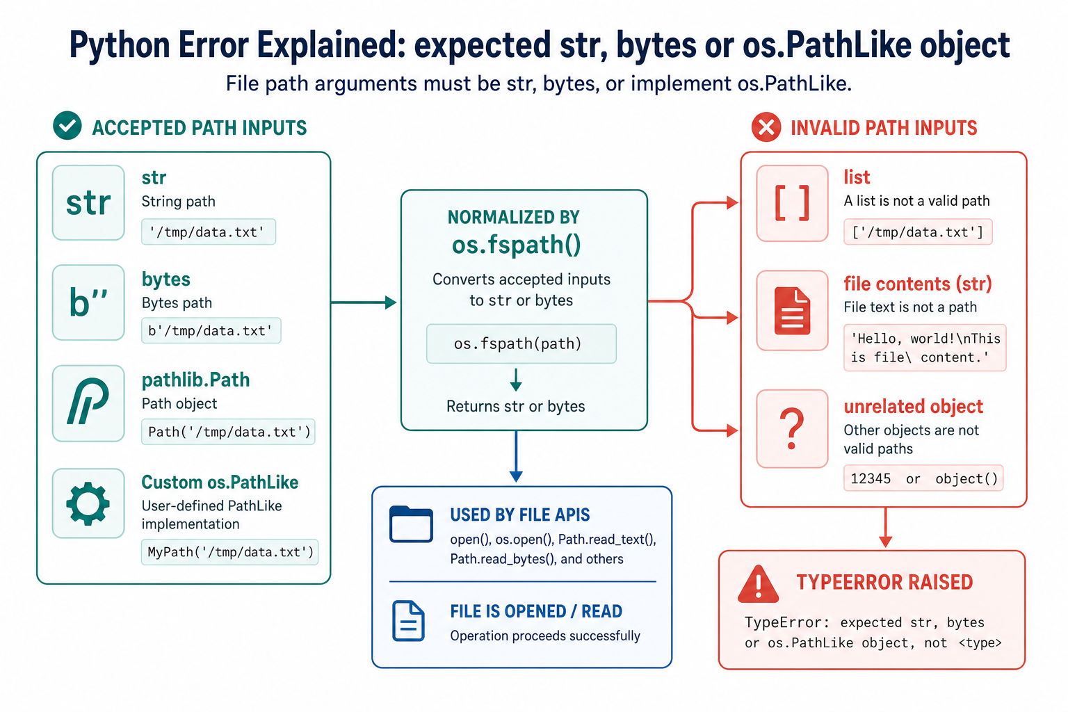 Python expected str bytes or os.PathLike error showing valid path inputs normalized by os.fspath